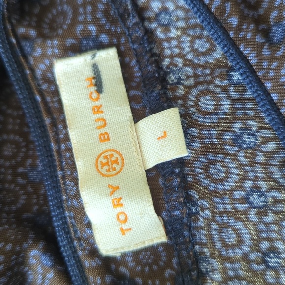 Tory Burch Flavia Blue Multicolored Long Sleeve Silk Dress - Picture 11 of 12